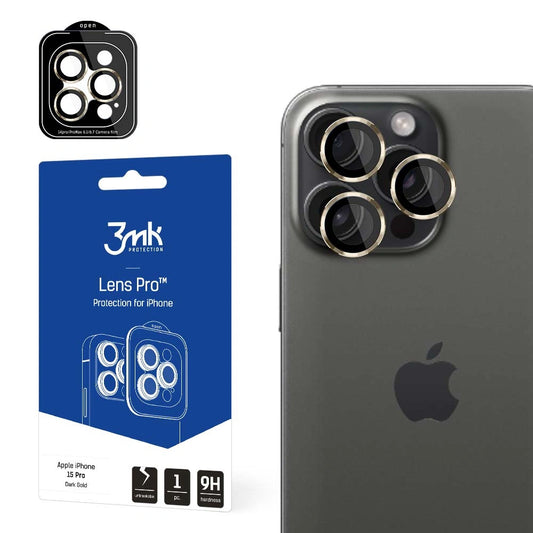 Osłona aparatu 3mk Lens Protection Pro ze złotą ramką na iPhone 15 Pro