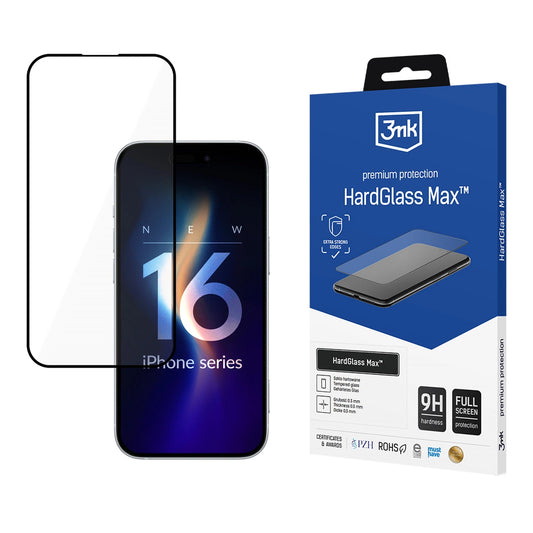 Wzmocnione szkło hartowane na cały ekran 3mk HardGlass Max Black na iPhone 16 Pro Max
