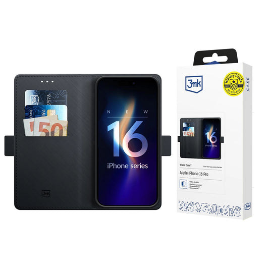 Etui z klapką 3mk Wallet Case na iPhone 16 Pro - czarne