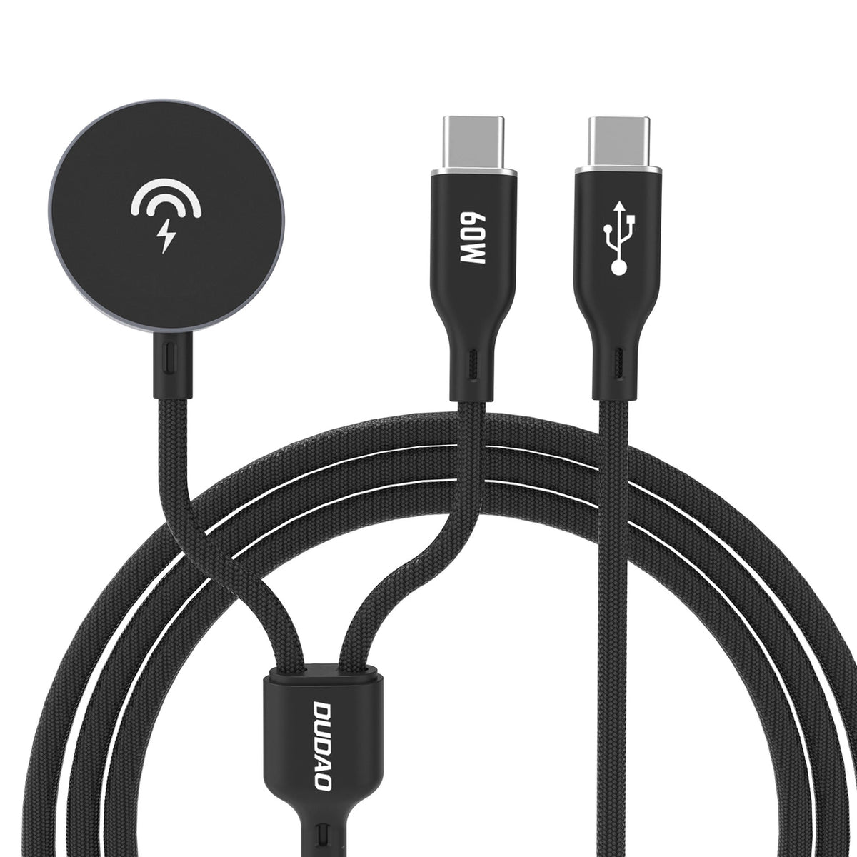 Ładowarka 2 w 1 Dudao A12MaxC PD60W do Apple Watch / USB-C 1,2m - czarna
