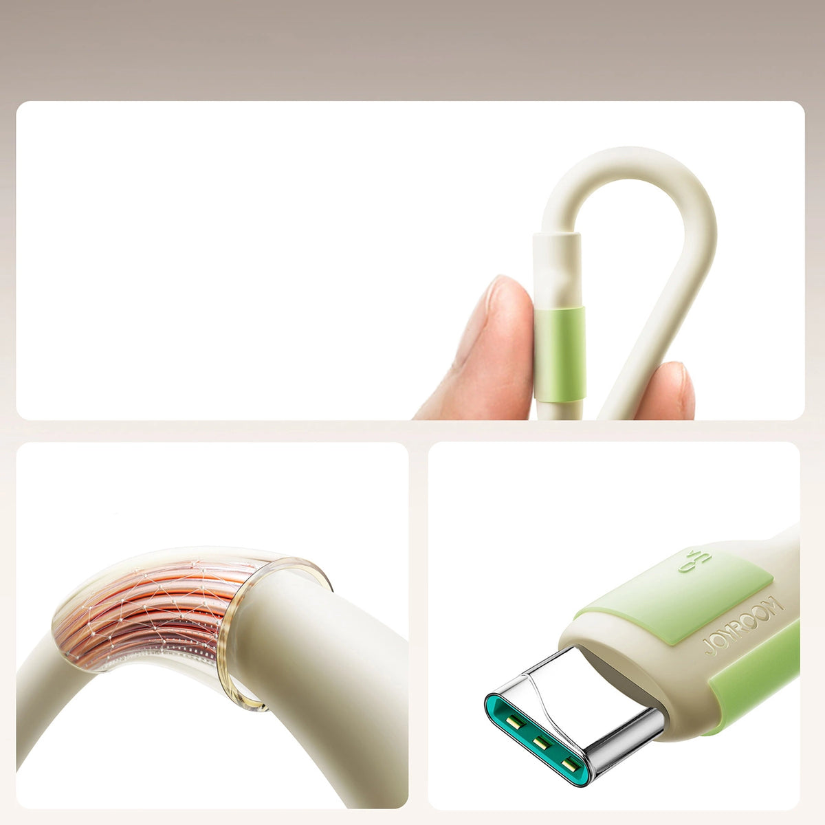 Kabel Joyroom S-A53 3A USB-A - USB-C z fluorescencyjną końcówką 2 - beżowy – zdjęcie 2