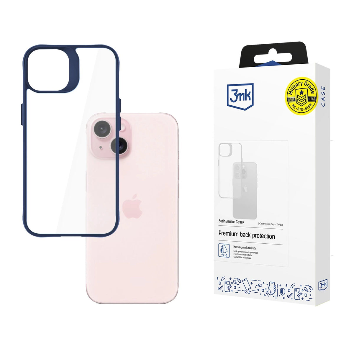Etui 3mk Satin Armor Case+ Blue na Apple iPhone 15 - przezroczyste
