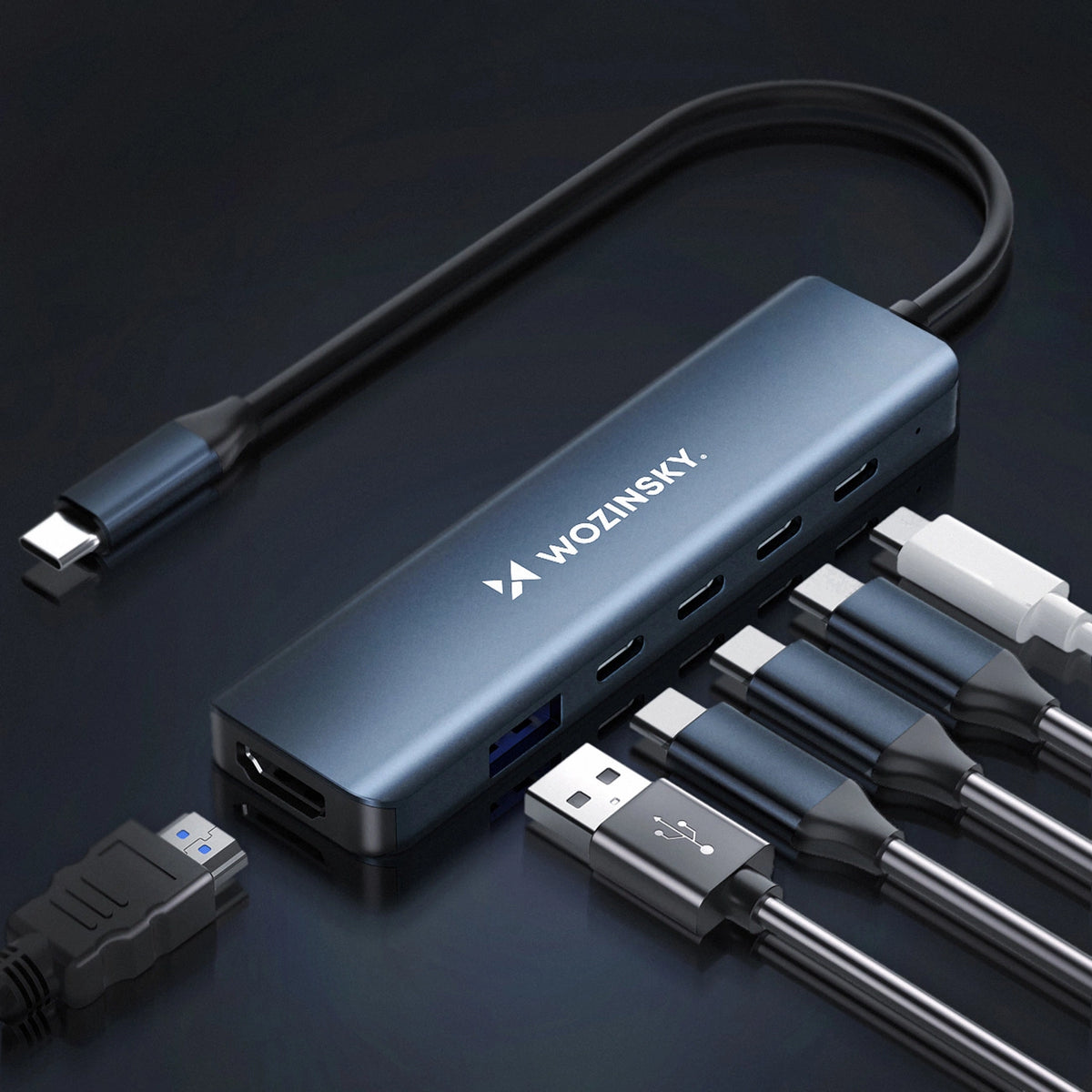 Hub USB-C 6 w 1 Wozinsky WHBC10Y4S wielofunkcyjny, aluminiowy, z - szary – zdjęcie 4