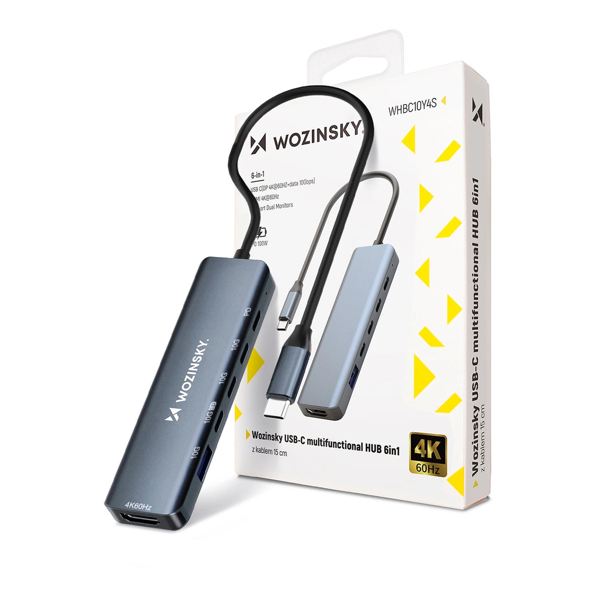 Hub USB-C 6 w 1 Wozinsky WHBC10Y4S wielofunkcyjny, aluminiowy, z - szary – zdjęcie 2