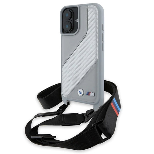 Etui BMW M Edition Carbon Stripe & Strap na iPhone 16 - szare