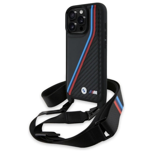 Etui BMW M Edition Carbon Tricolor Lines & na iPhone 16 Pro Max - czarne
