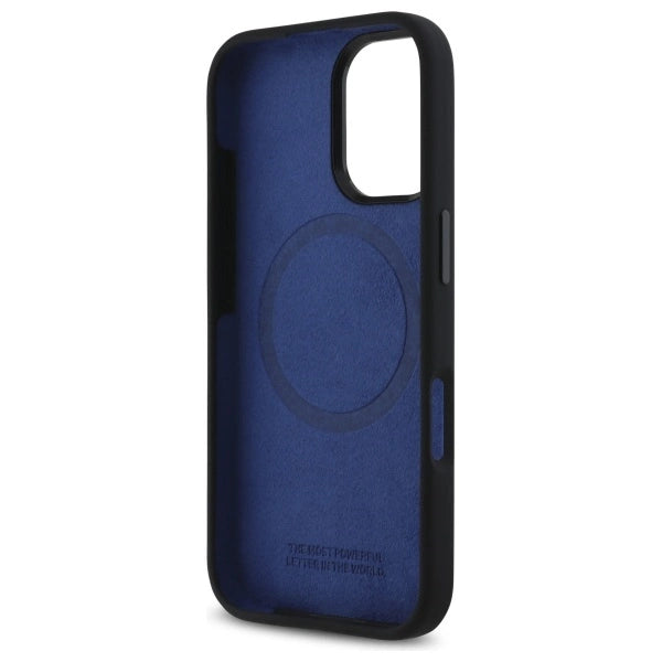 Etui BMW Silicone Hexagon Blue Line MagSafe na iPhone 16 - czarne