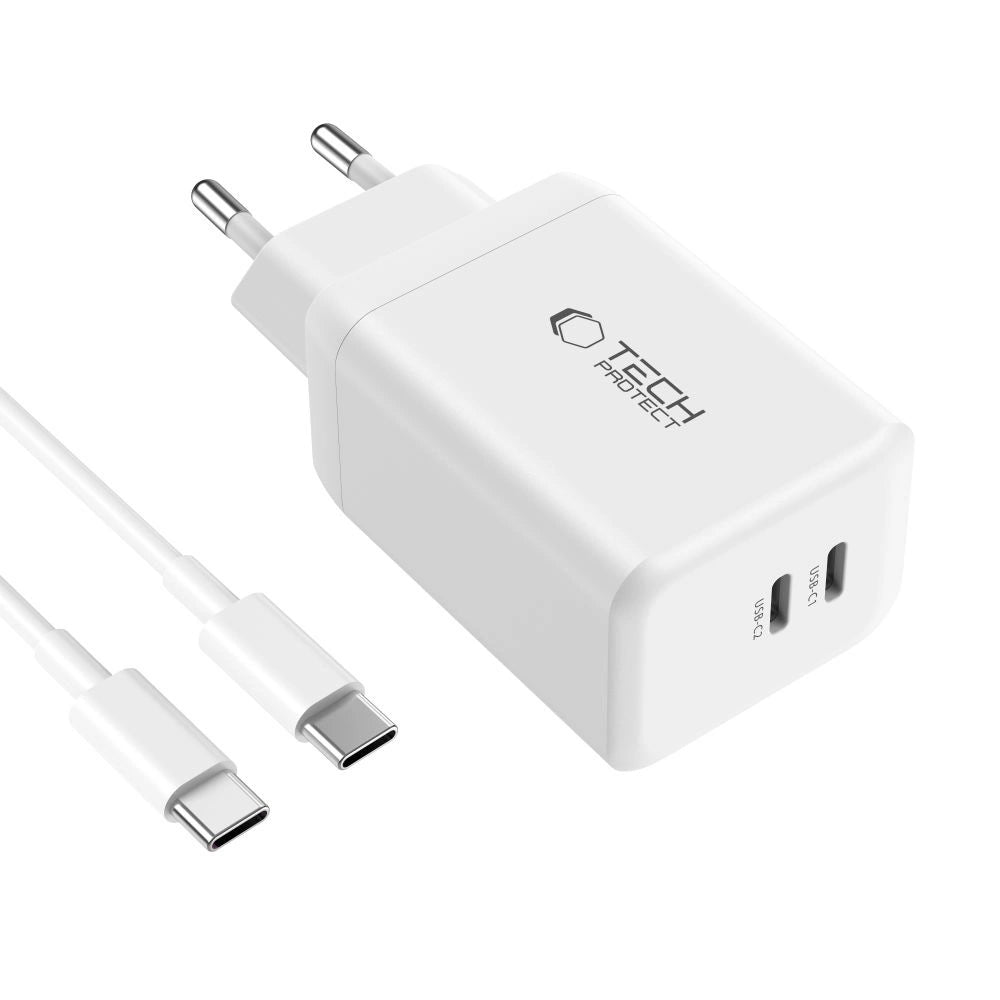 Ładowarka Tech-Protect NC45W-GAN 2-PORT PD45W + TYPE-C CABLE - białe – zdjęcie 3