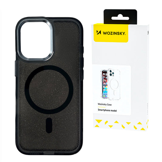 Etui Wozinsky Glitter Case z Mag na Samsung Galaxy S25 - czarne z brokatem