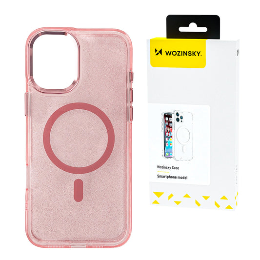 Etui Wozinsky Glitter Case z Mag na Samsung Galaxy S25 - różowe z brokatem