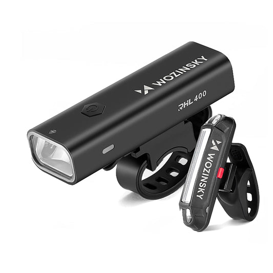 Zestaw lampek rowerowych Wozinsky WSBLB2 przednia (400 lm) USB-C - czarny