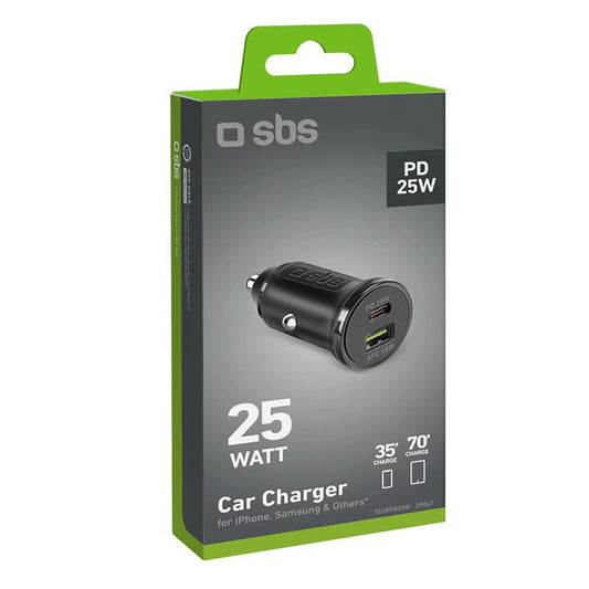 Ładowarka samochodowa SBS TECRPD25W 25W USB-A USB-C z Power - czarna