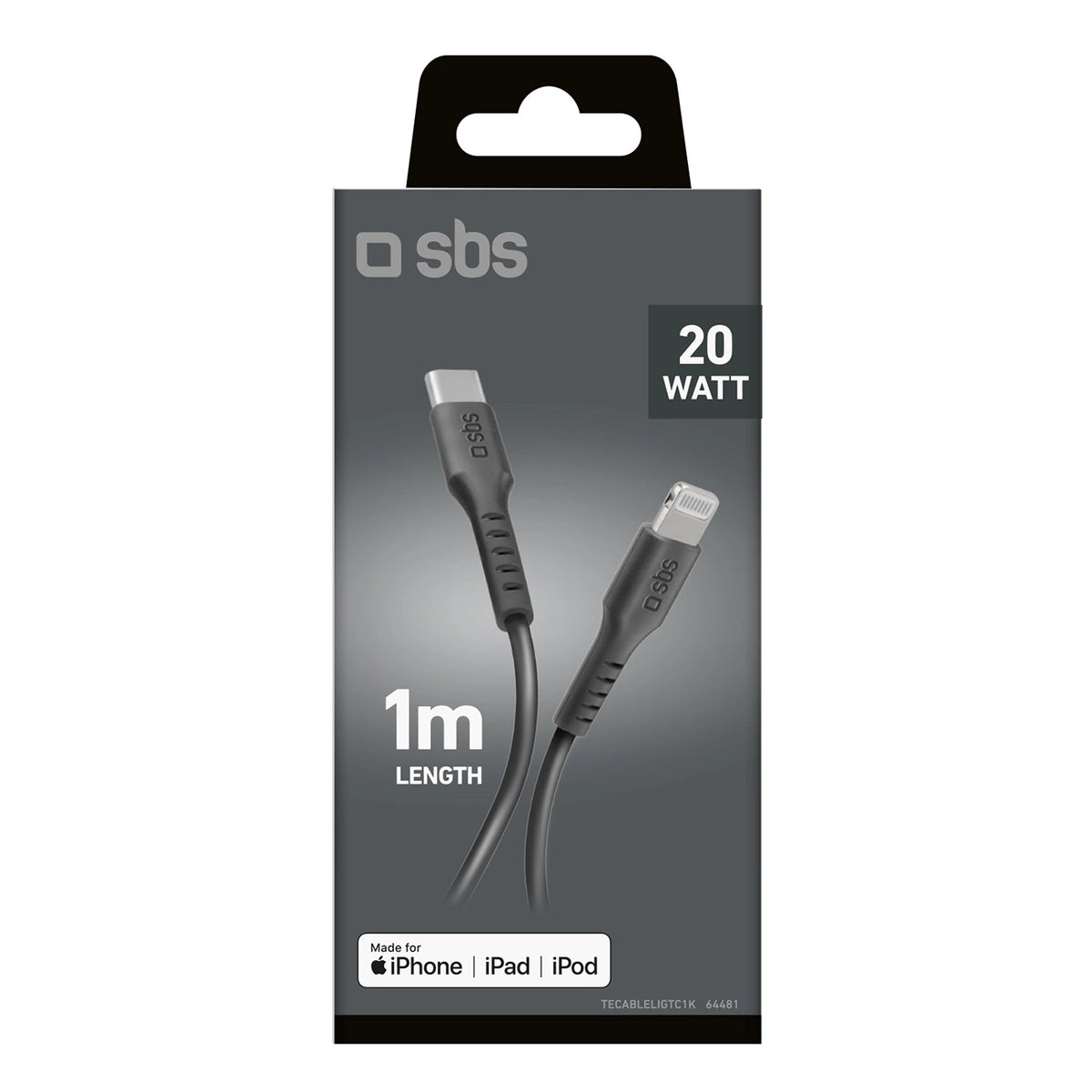 Kabel SBS TECABLELIGTC1K USB-C - Lightning 1m - czarny – zdjęcie 2