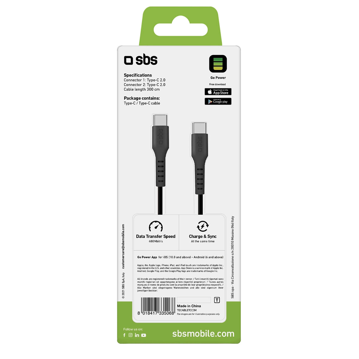 Kabel SBS TECABLETCC3M USB-C - USB-C 3m - czarny – zdjęcie 3