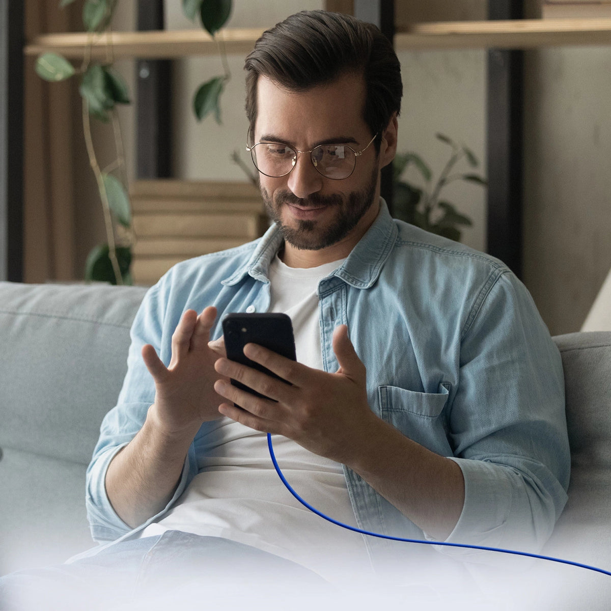 Kabel SBS TECABLETISSUETCCB USB-C - USB-C 1,5m 60W w oplocie - niebieski