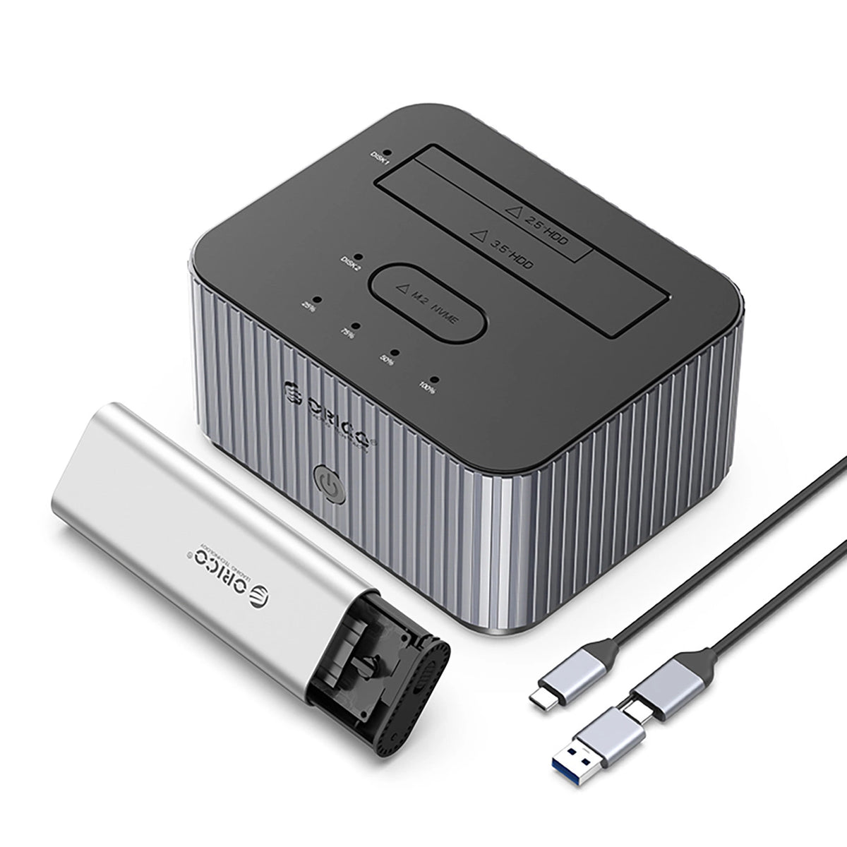 Stacja dokująca na 2 dyski z funkcją klonowania M.2 NVME 2,5" - szara