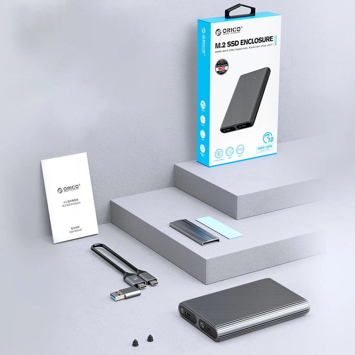 Kieszeń dyskowa na dwa dyski M.2 SATA+NVME USB-C 3.2 6Gb/s / 10Gb/s – zdjęcie 6
