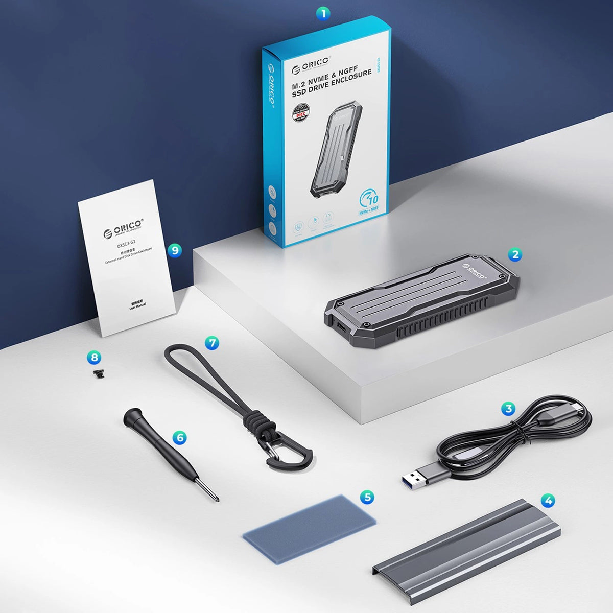 Wzmocniona kieszeń dyskowa Orico OXS2C3-G2 M.2 NVMe/SATA SSD USB-C - szara – zdjęcie 4
