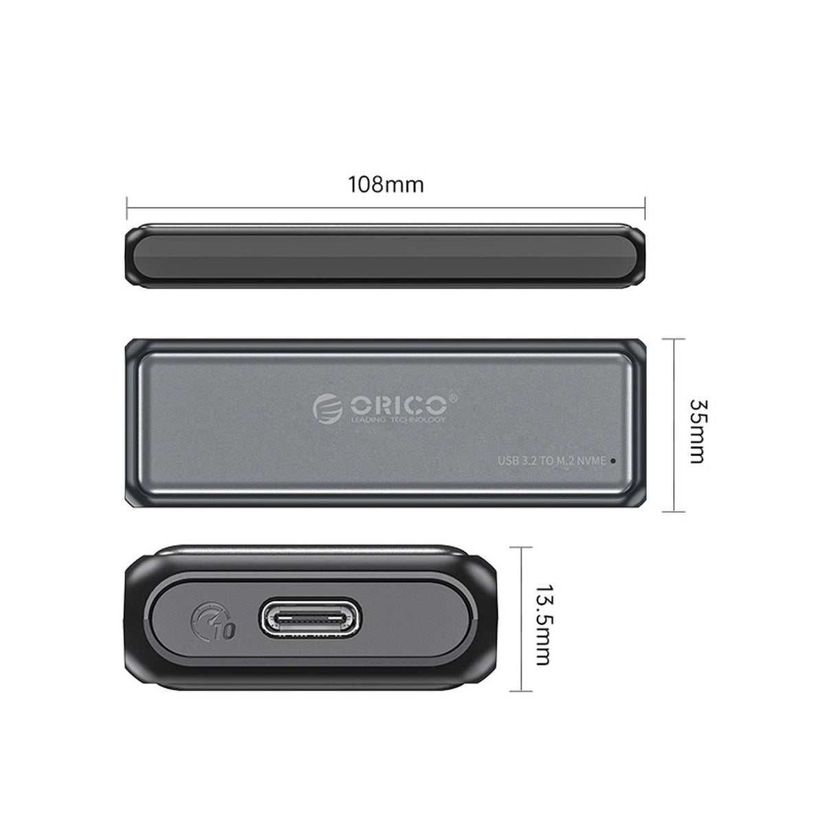 Kieszeń dyskowa Orico DDM2-C3-G2 M.2 NVME USB-A USB-C 3.2 10Gb/s - szara – zdjęcie 2