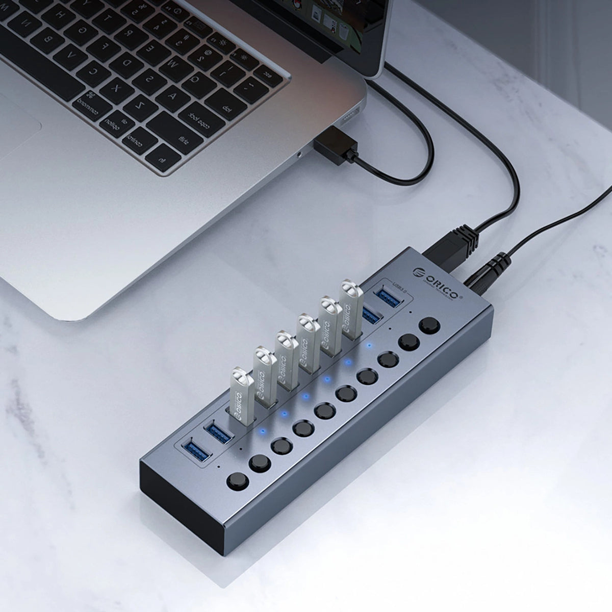 Hub Orico BT2U3-10AB 10x USB-A 3.0 z włącznikami - szary – zdjęcie 3