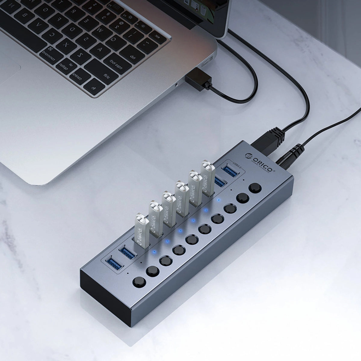Hub Orico BT2U3-16AB 16x USB-A 3.0 z włącznikami - szary – zdjęcie 4