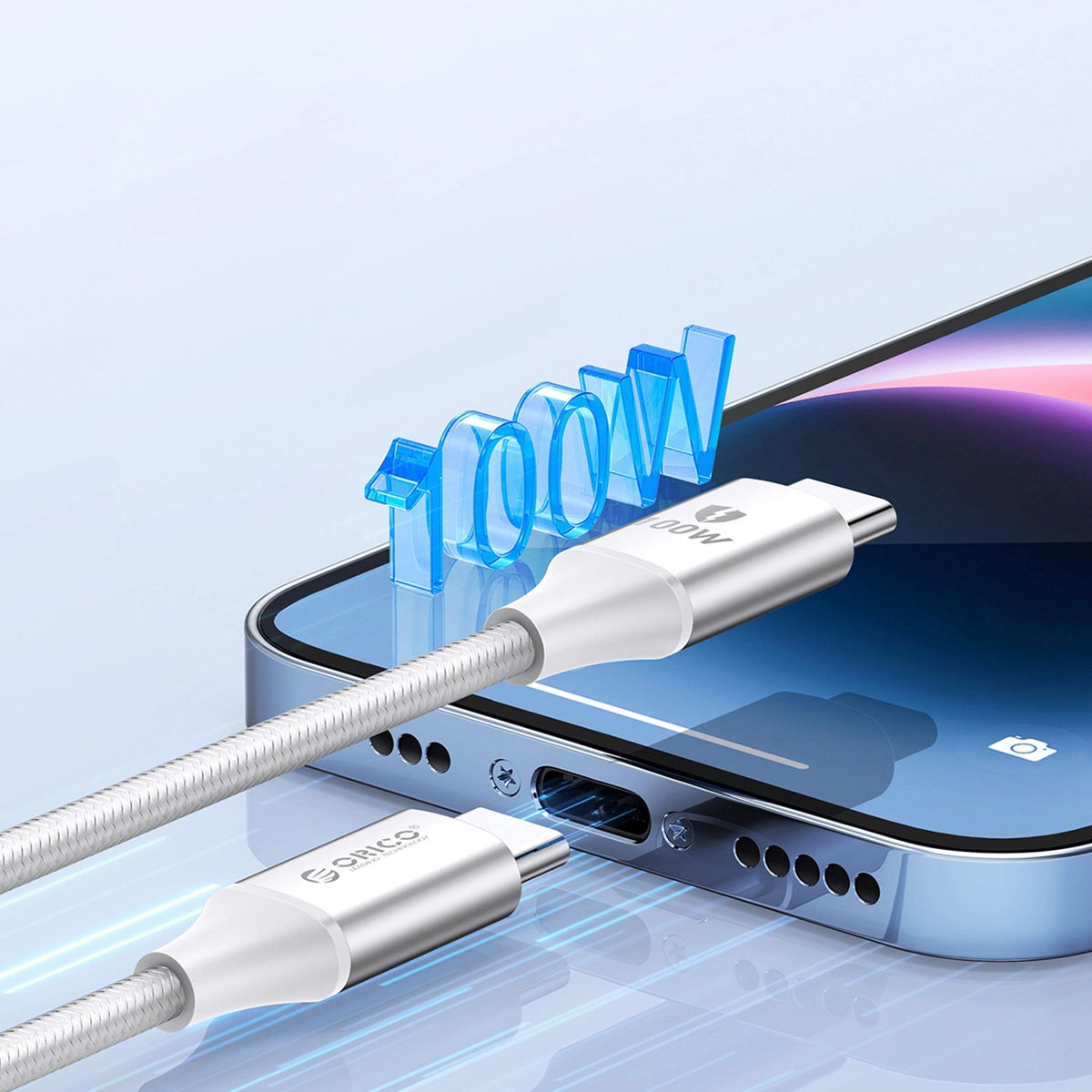 Kabel Orico CDX 100W 5A Power Delivery USB-C - USB-C 1m - biały – zdjęcie 3