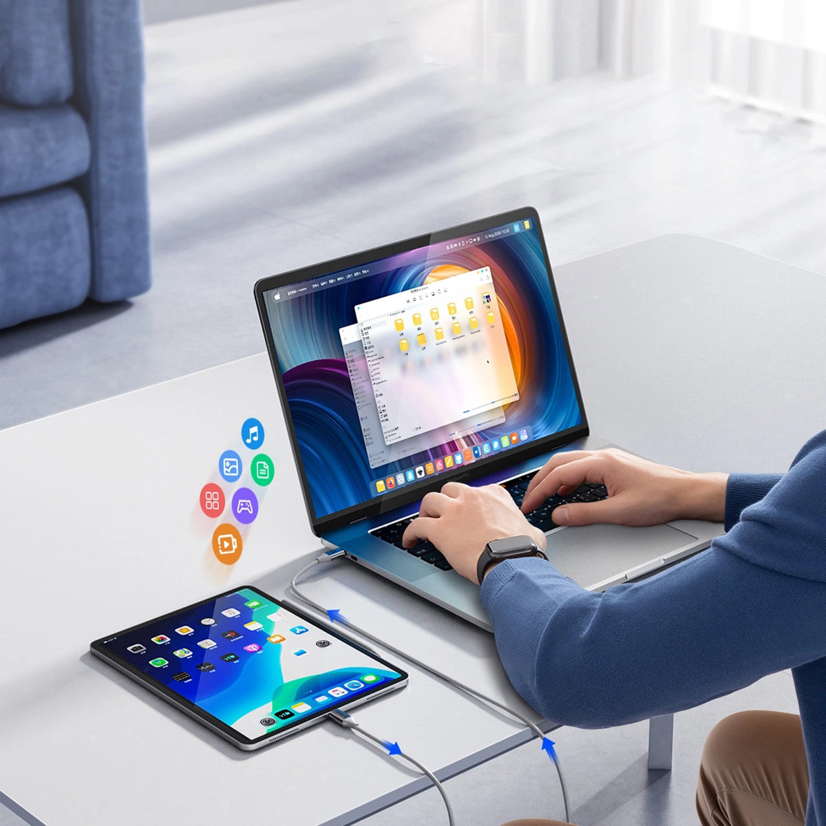 Kabel Orico CDX 100W 5A Power Delivery USB-C - USB-C 1m - biały – zdjęcie 6