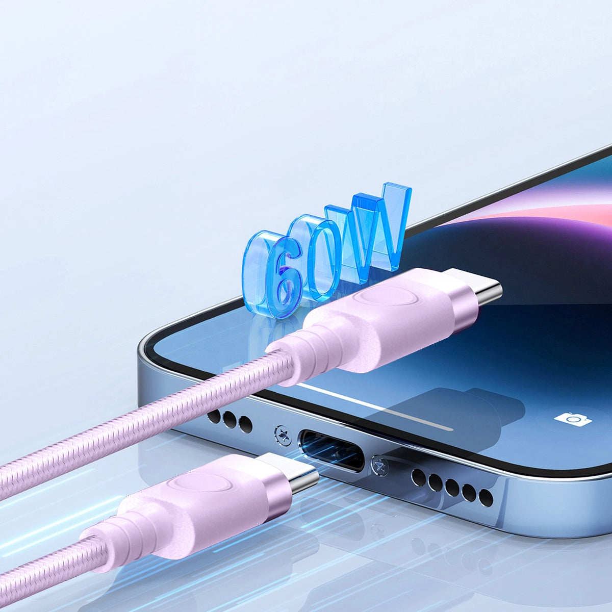 Kabel Orico CDX 60W 3A Power Delivery USB-C - USB-C 1m - fioletowy – zdjęcie 4