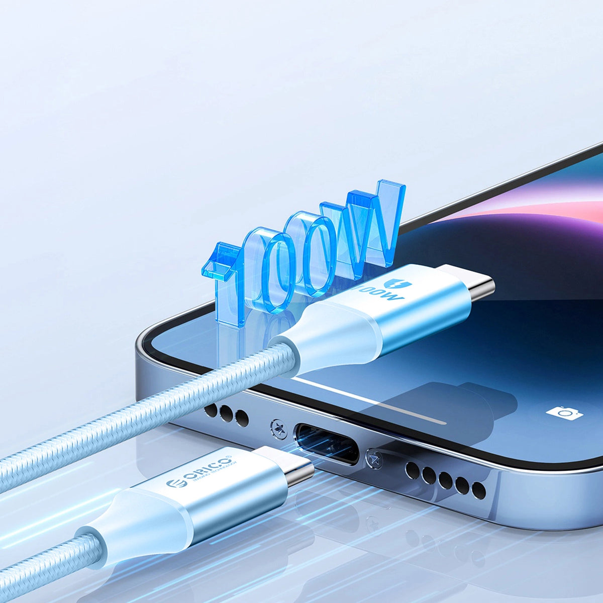 Kabel Orico CDX 100W 5A Power Delivery USB-C - USB-C 1m - niebieski – zdjęcie 3