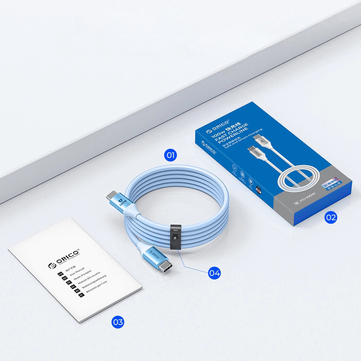 Kabel Orico CDX 100W 5A Power Delivery USB-C - USB-C 1m - niebieski – zdjęcie 5