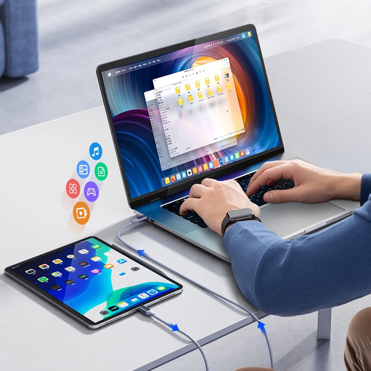 Kabel Orico CDX 100W 5A Power Delivery USB-C - USB-C 1m - niebieski – zdjęcie 6