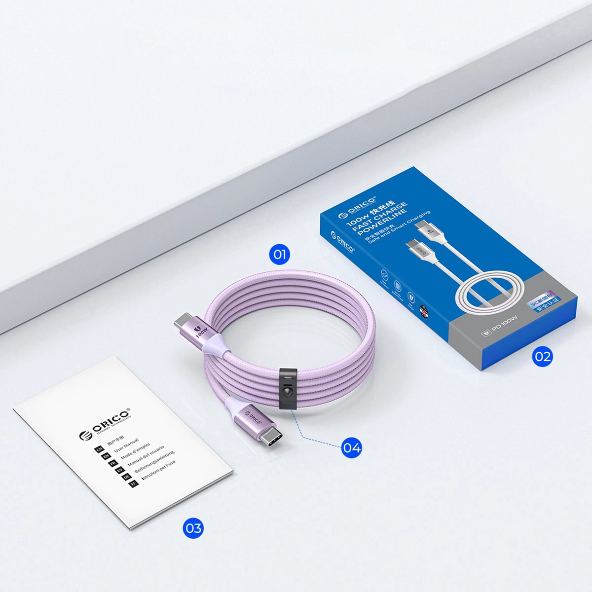 Kabel Orico CDX 100W 5A Power Delivery USB-C - USB-C 1m - fioletowy – zdjęcie 5