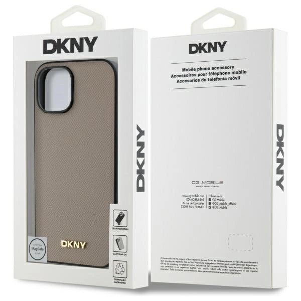 Etui DKNY Grained Metal Logo MagSafe na iPhone 15 - beżowe – zdjęcie 3