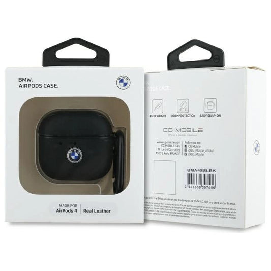 Etui BMW Geniune Leather Silver Logo na AirPods 4 - czarne