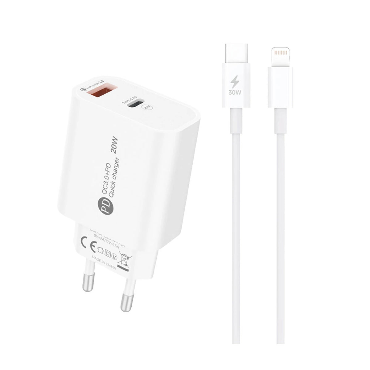 Ładowarka sieciowa A6MaxL 20W USB-A USB-C z kablem USB-C - biała