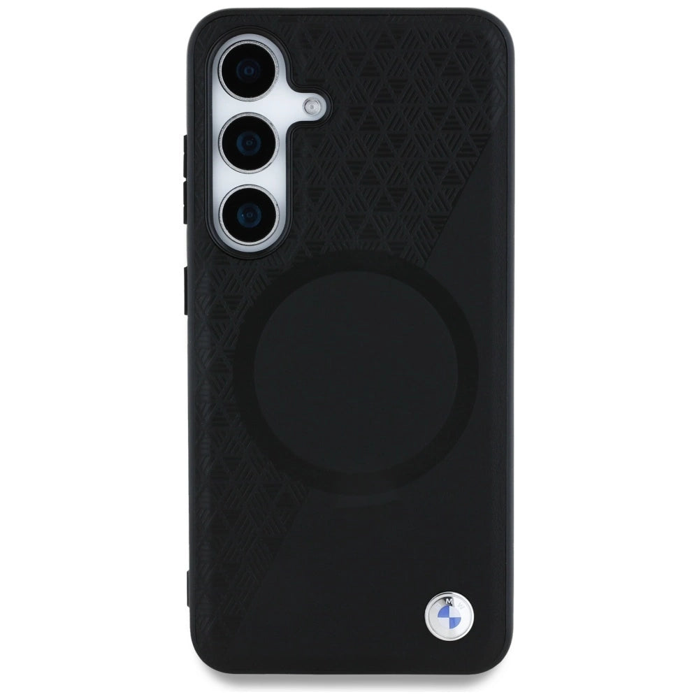Etui BMW Leather Half Textured MagSafe na Samsung Galaxy S25 - czarne – zdjęcie 3