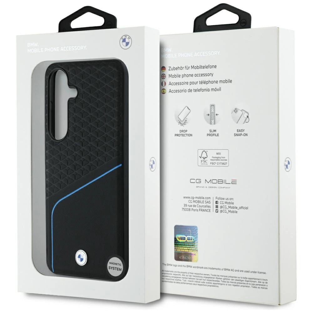Etui BMW Leather Textured and Smooth MagSafe na Samsung Galaxy S25 - czarne – zdjęcie 8