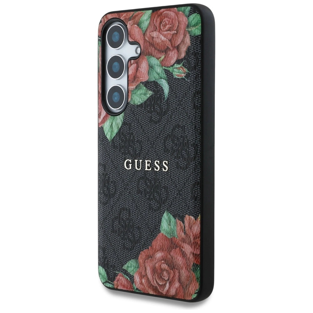 Etui Guess Leather 4G Flowers Print Metal na Samsung Galaxy S25 - czarne – zdjęcie 2
