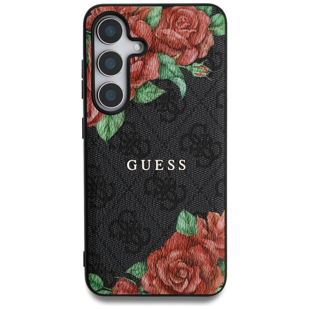 Etui Guess Leather 4G Flowers Print Metal na Samsung Galaxy S25 - czarne – zdjęcie 3
