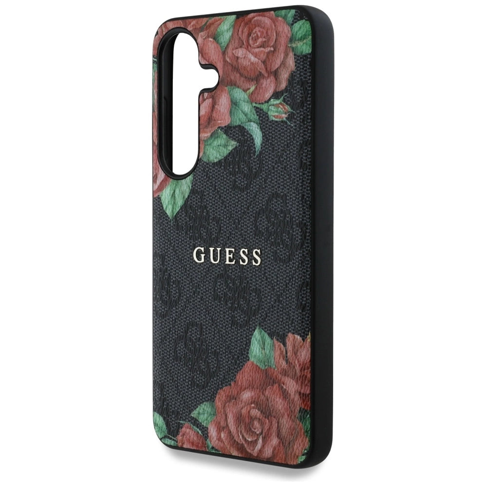 Etui Guess Leather 4G Flowers Print Metal na Samsung Galaxy S25 - czarne – zdjęcie 6