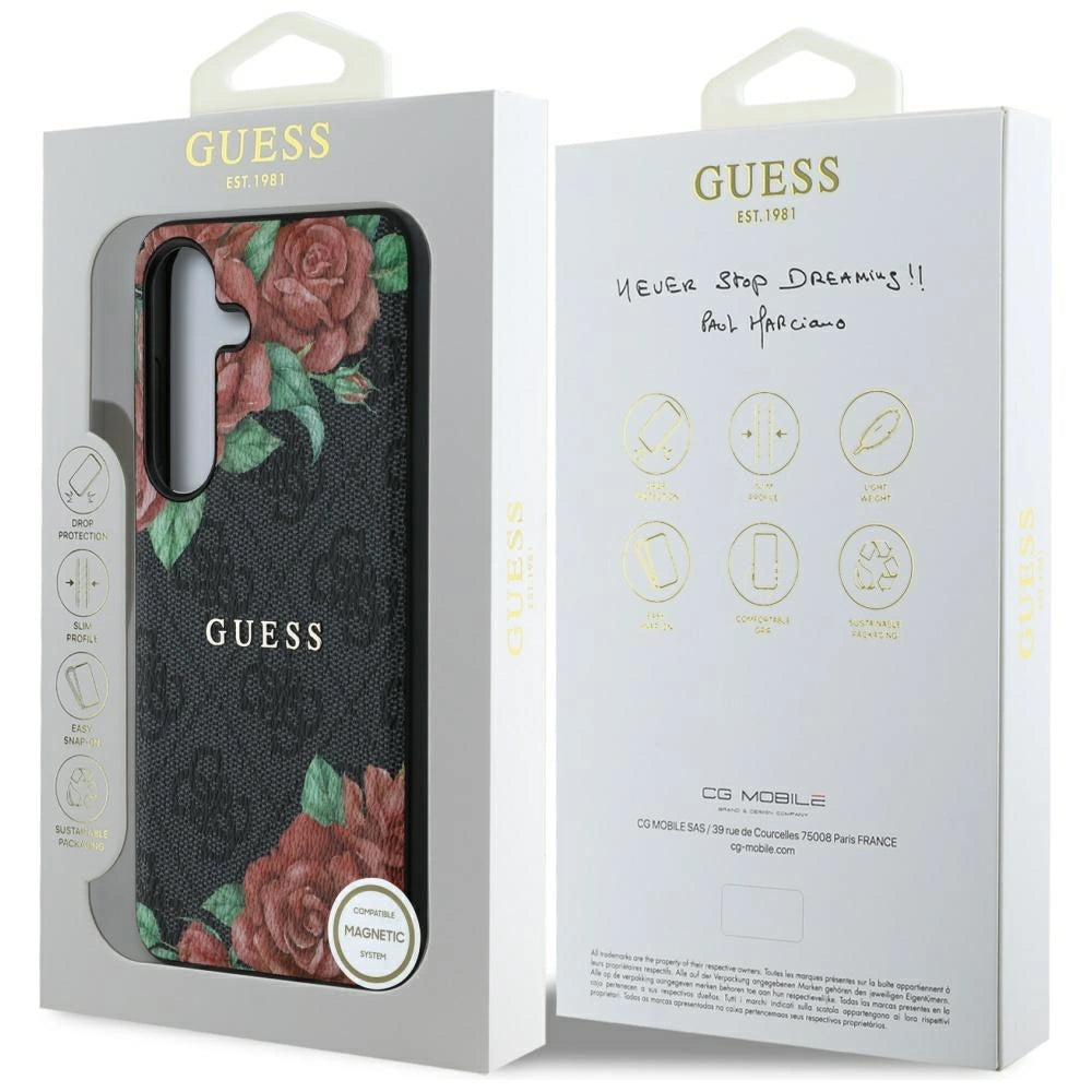 Etui Guess Leather 4G Flowers Print Metal na Samsung Galaxy S25 - czarne – zdjęcie 8