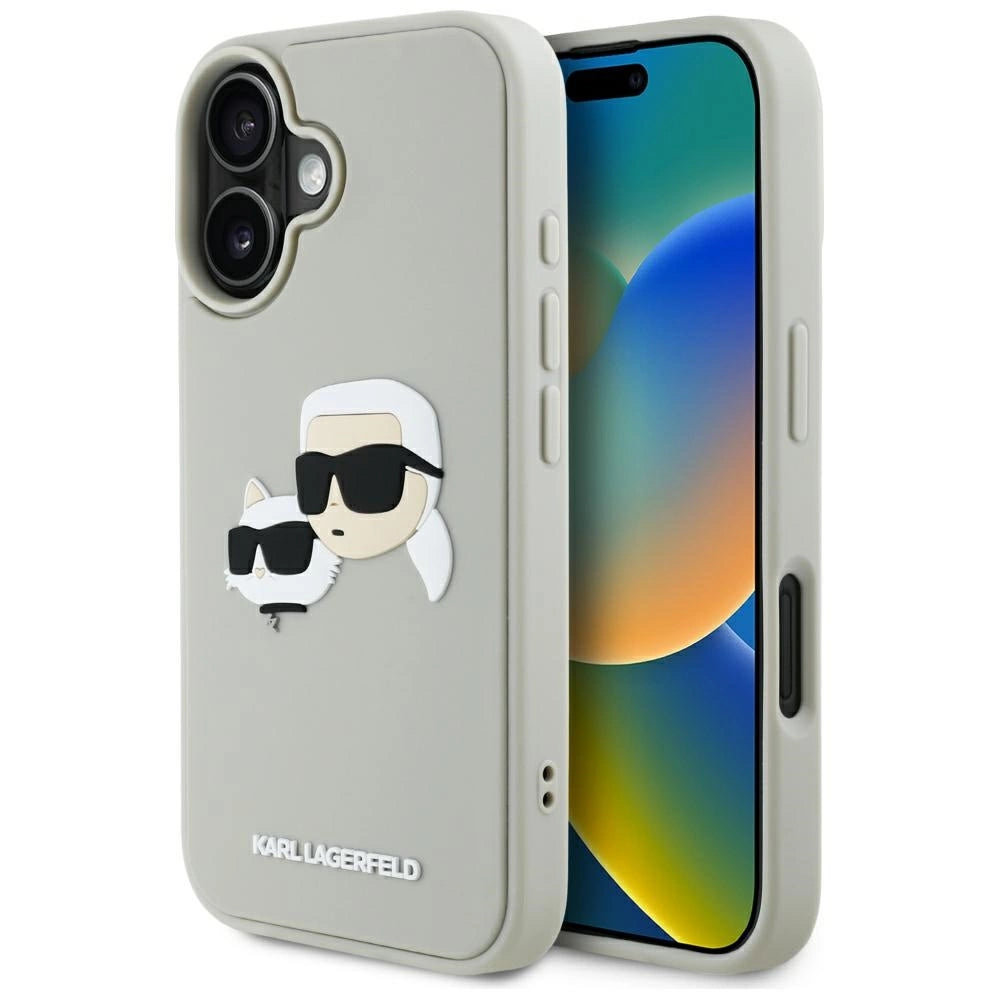 Etui Karl Lagerfeld HC 3D Rubber Double Heads na iPhone 16 - beżowe