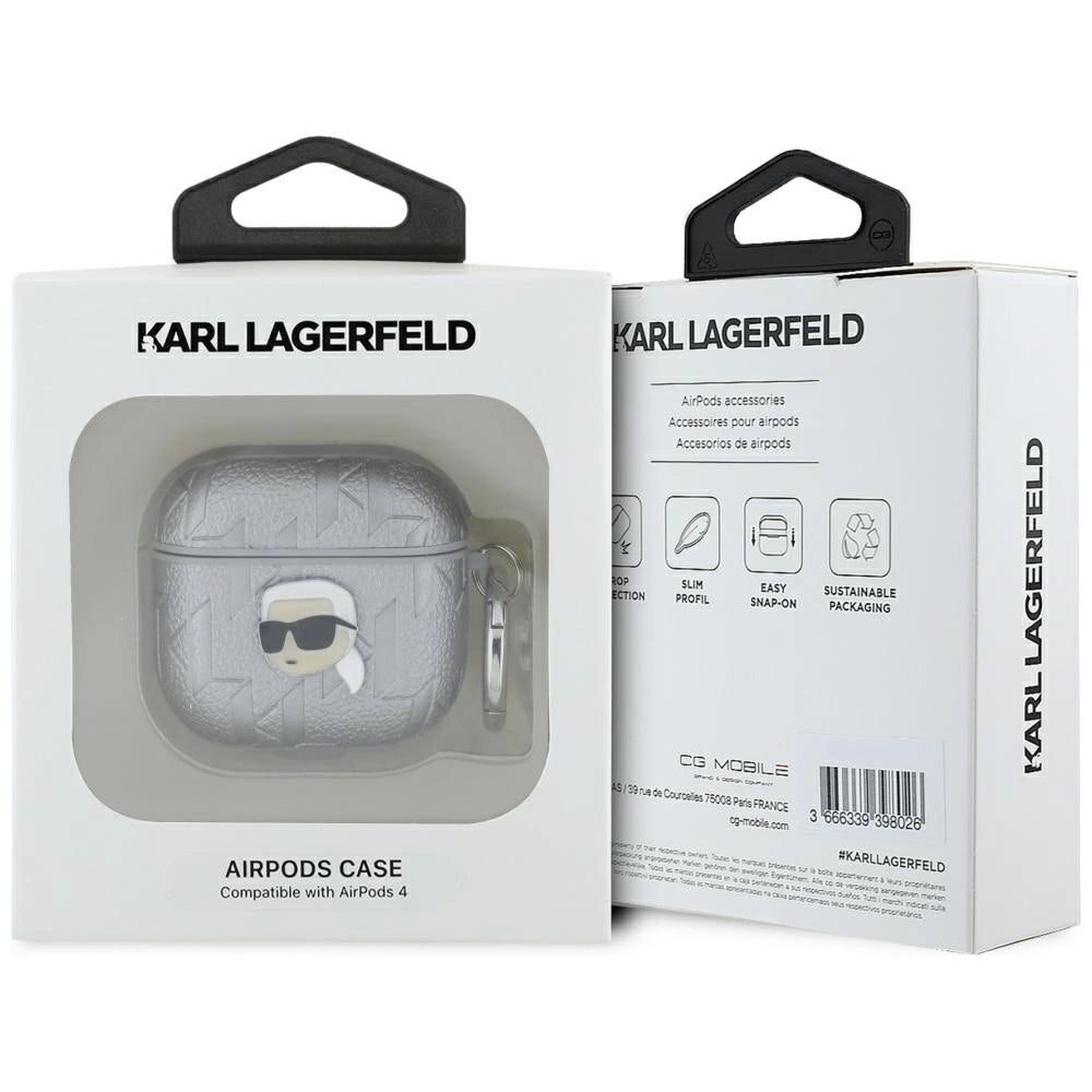 Etui Karl Lagerfeld Monogram Karl Head na AirPods 4 - srebrne – zdjęcie 3