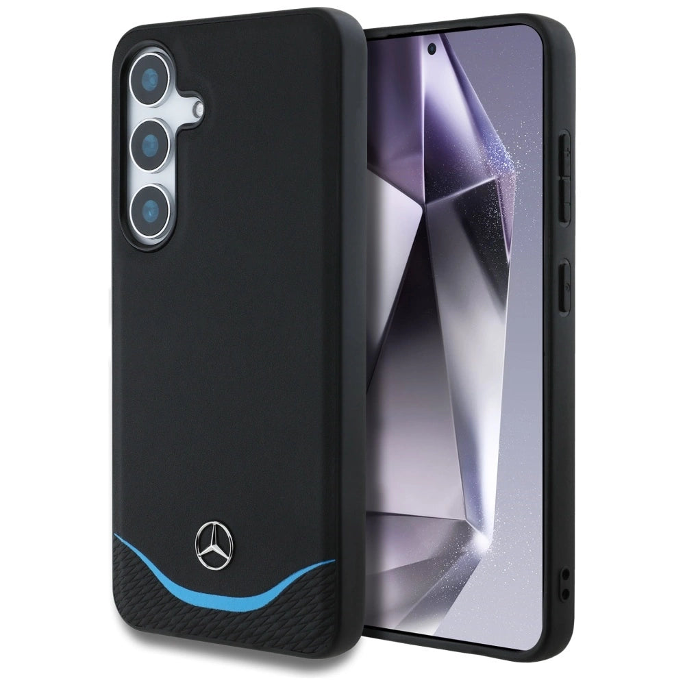Etui Mercedes Leather Contrasted Blue na Samsung Galaxy S25 - czarne