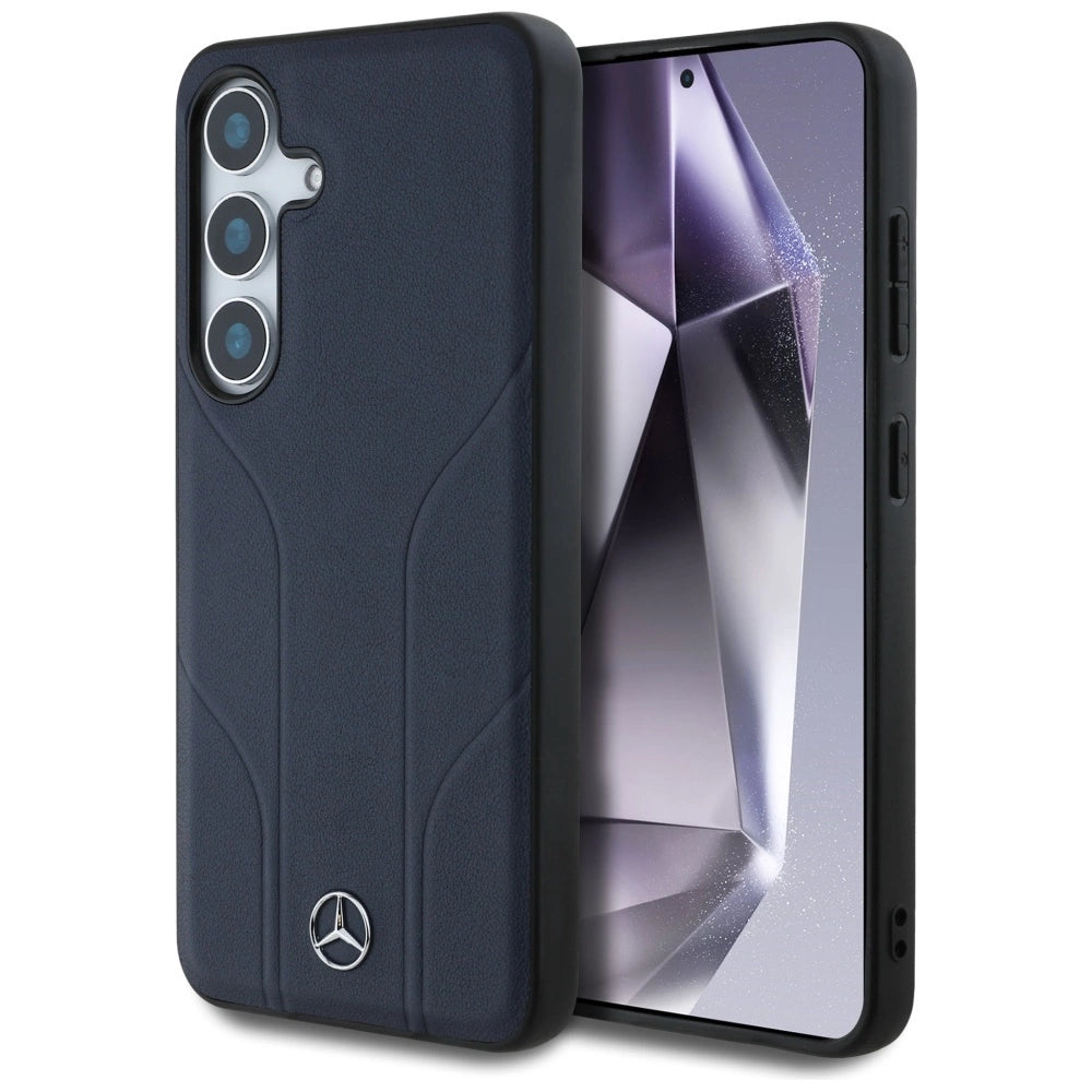 Etui Mercedes Leather Debossed Lines na Samsung Galaxy S25 - niebieskie