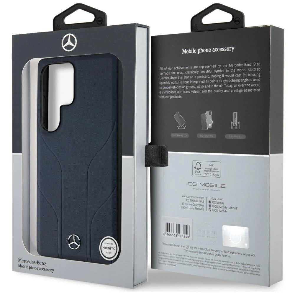 Etui Mercedes Leather Debossed na Samsung Galaxy S25 Ultra - niebieskie – zdjęcie 8