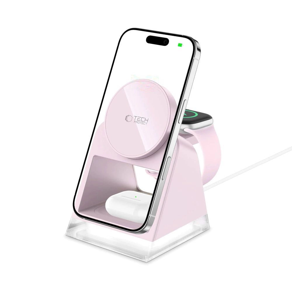 Ładowarka indukcyjna Tech-Protect QI15W-A43 3w1 MagSafe - różowa – zdjęcie 2