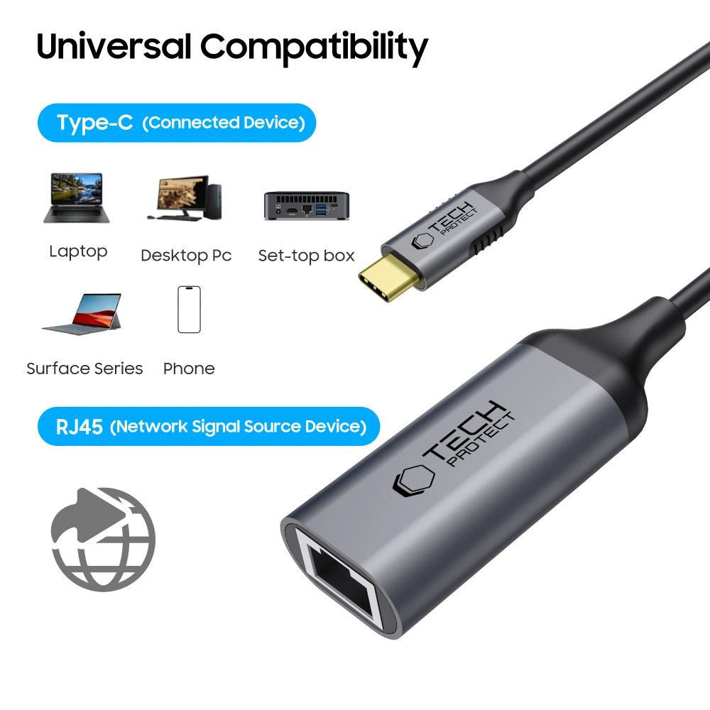 Adapter Tech-Protect UltraBoost USB-C do Ethernet RJ45 1000Mbps - czarny – zdjęcie 2
