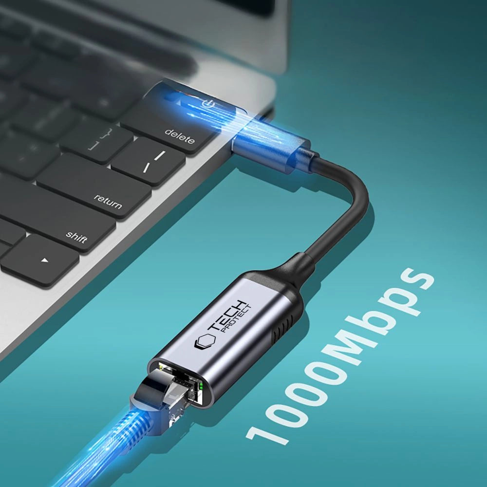 Adapter Tech-Protect UltraBoost USB-C do Ethernet RJ45 1000Mbps - czarny – zdjęcie 3