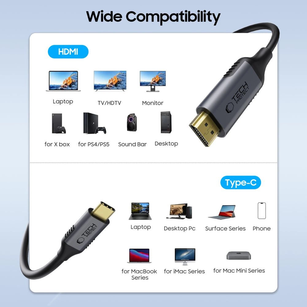 Kabel Tech-Protect UltraBoost USB-C / HDMI 60Hz 180cm - czarny – zdjęcie 2